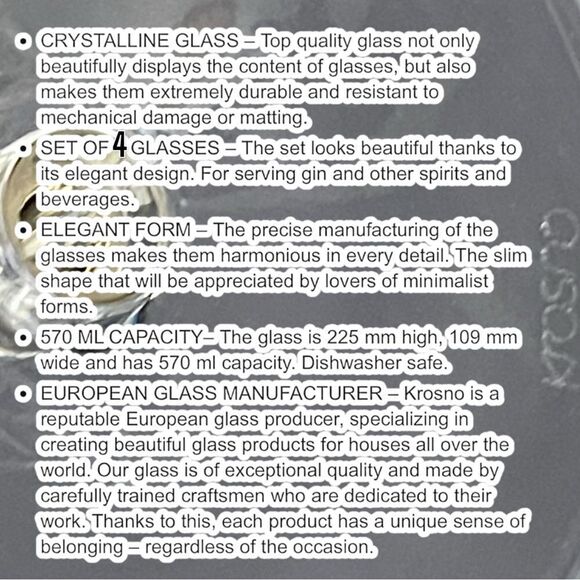 Krosno Harmony Clear Crystalline Wine Gin Tonic Balloon Drinking Glass Set of 4 - Picture 16 of 16